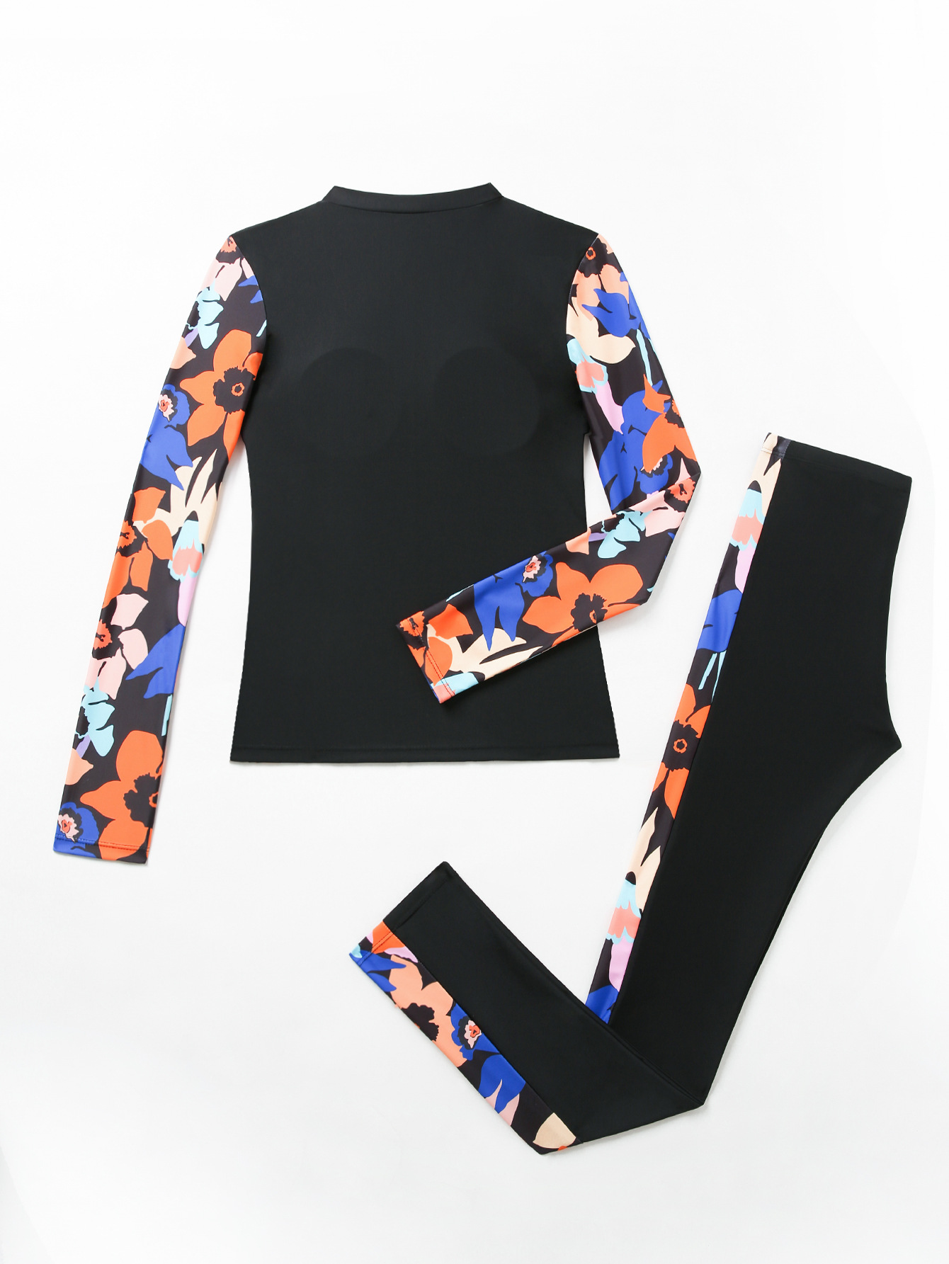 Womens 2-Pieces Long Sleeve Floral Print Rash Guard Athletic Swimwear Set